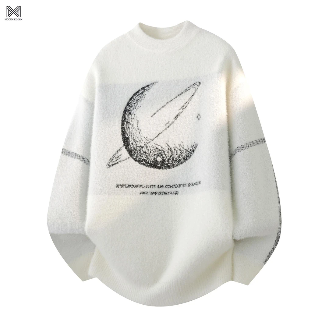 MODEK KODEK秋冬潮牌提花圆领打底衫青少年加厚保暖长袖针织衫男