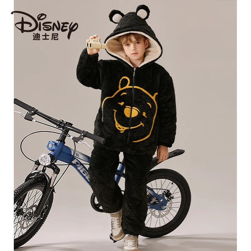 Disney/迪士尼男孩睡衣冬季三层夹棉保暖套装连帽卡通家居服2498