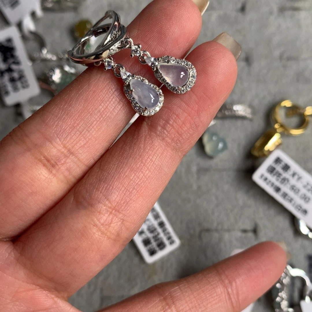 翡翠银S925镶嵌耳饰耳钉