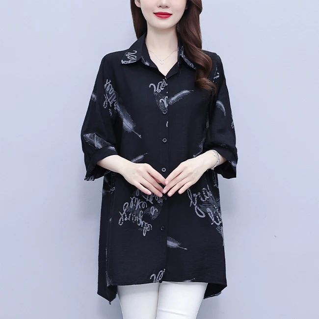 大码女装2025夏季短袖新款时尚洋气小衫印花百搭衬衣气质上衣衬衫