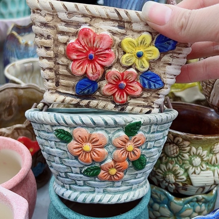 多肉绿植陶瓷花盆9.9包邮，有孔