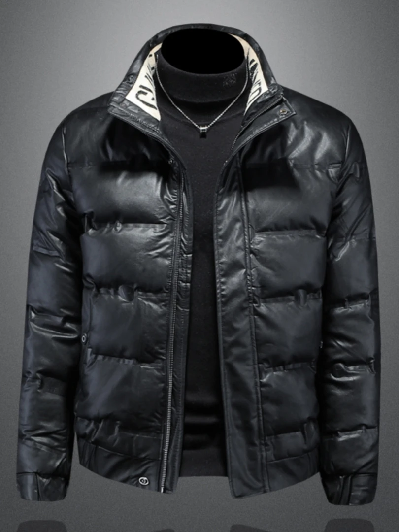 欧洲站皮羽绒服男装2025冬季新款高级感立领潮牌短款休闲鸭绒外套