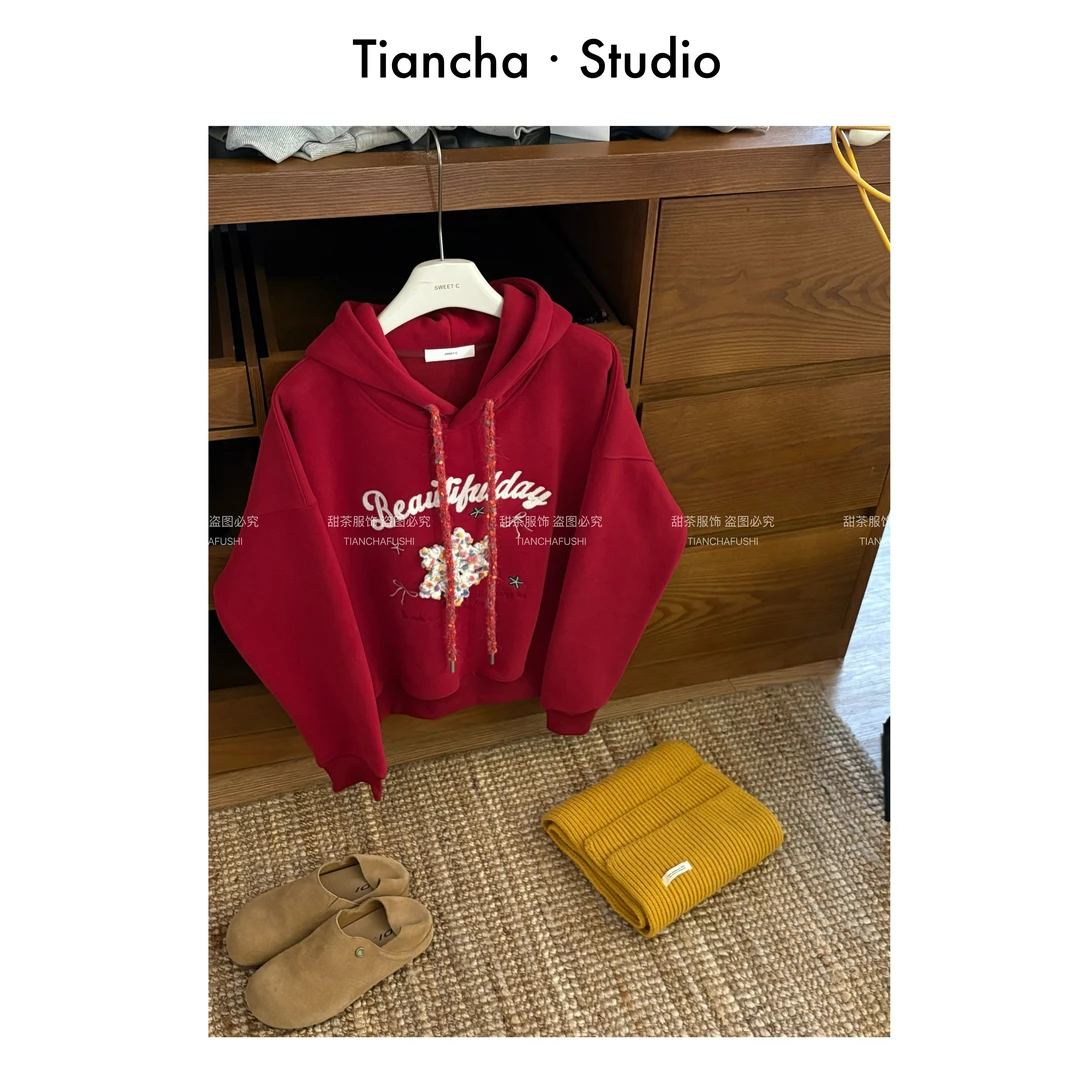 sweet c【雪花】G0157#2025秋冬韩系连帽卫衣刺绣百搭宽松显瘦