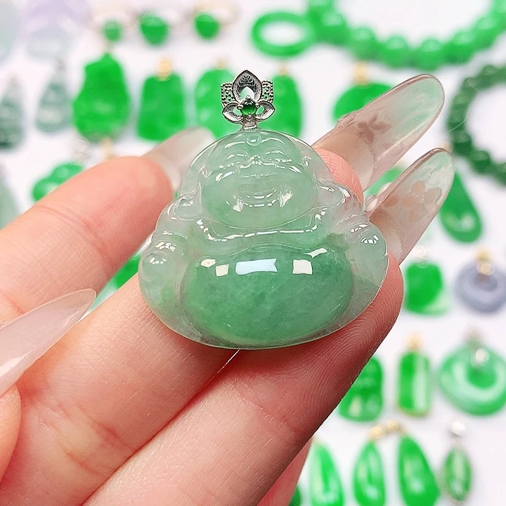 吊坠(不含链)18K金镶嵌翡翠