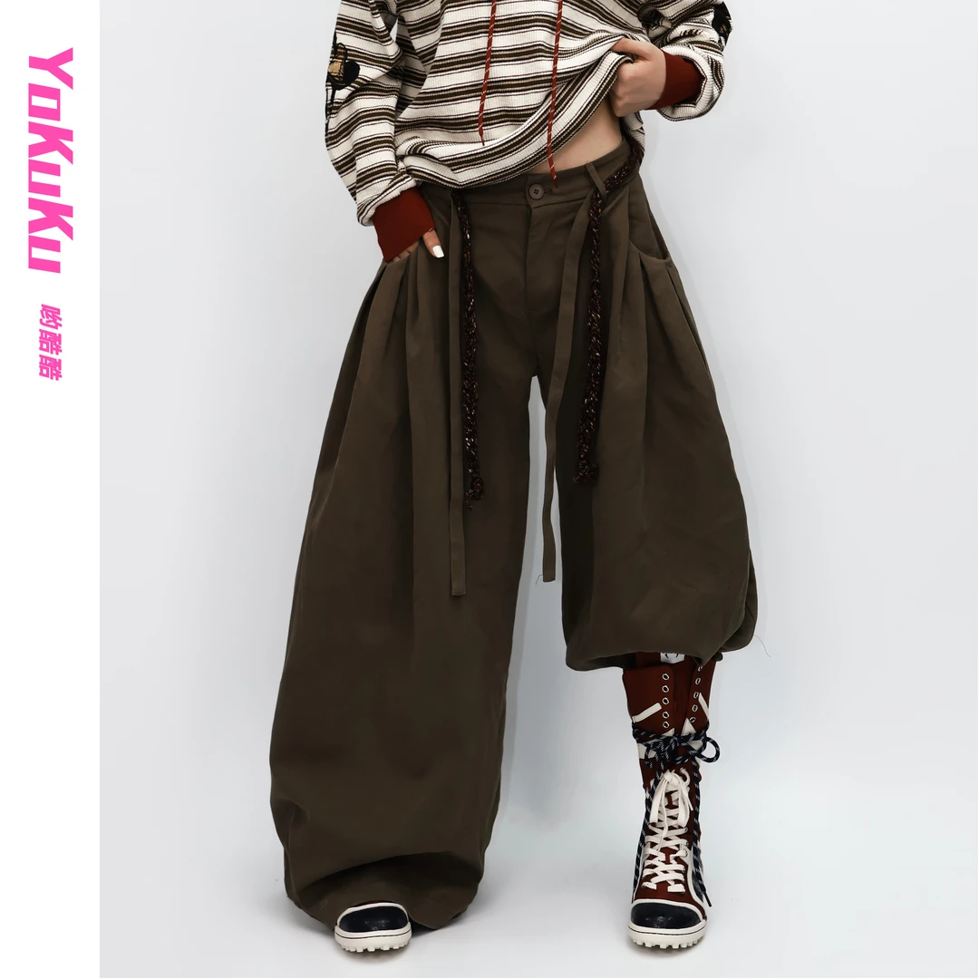 哟酷酷（绿野仙踪）秋冬潮流街头复合绒防寒保暖显瘦宽松大阔腿裤