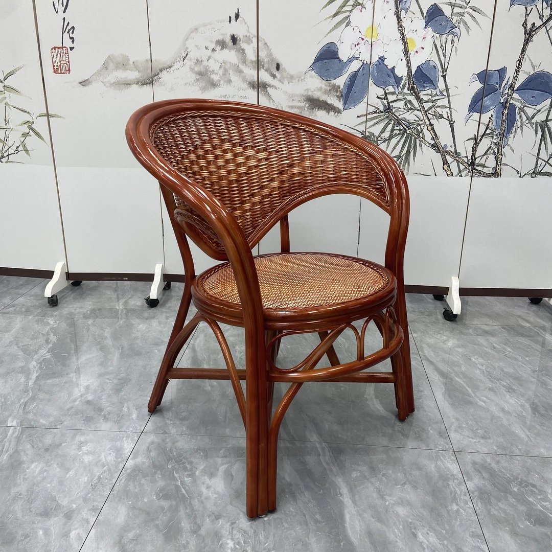 藤编靠背椅小藤椅磨红色手工椅子家用户外休闲桌茶几阳台桌客厅
