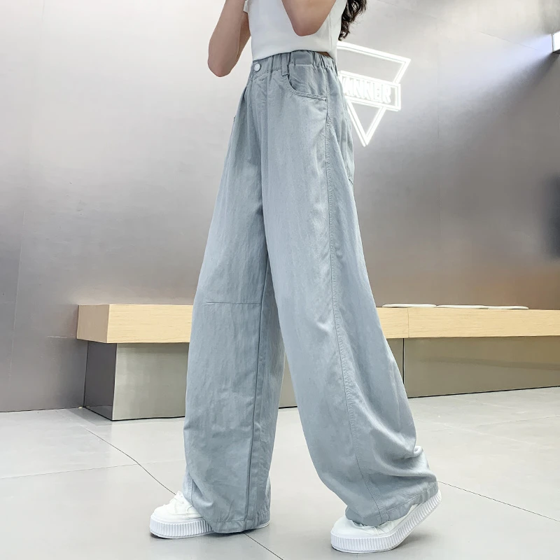 儿童夏装2025新款大女童装直筒裤子冰丝防蚊裤夏季薄款速干运动裤