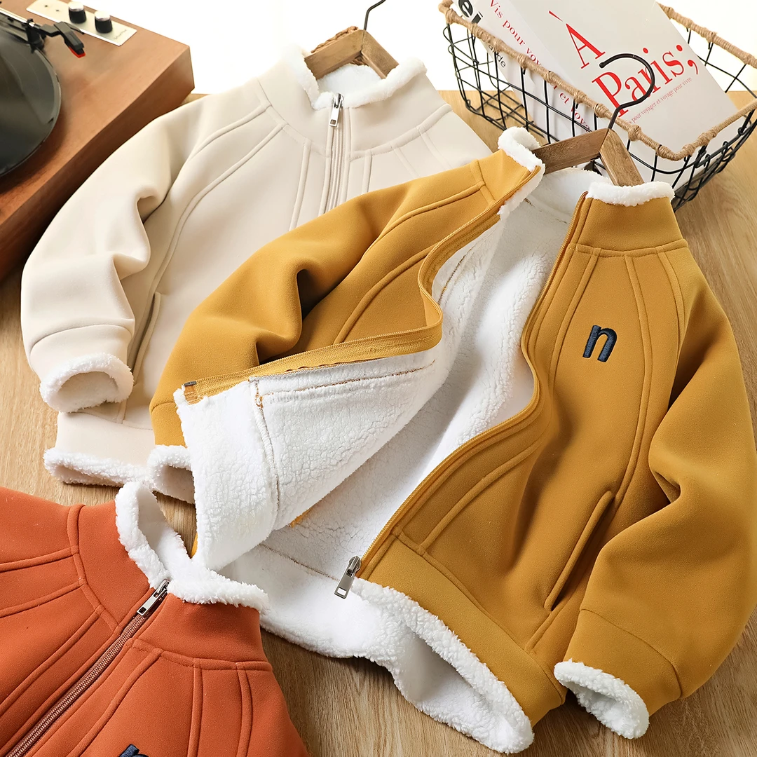 男童加绒外套秋冬2025新款儿童加厚防风保暖上衣中大童洋气拉链衫