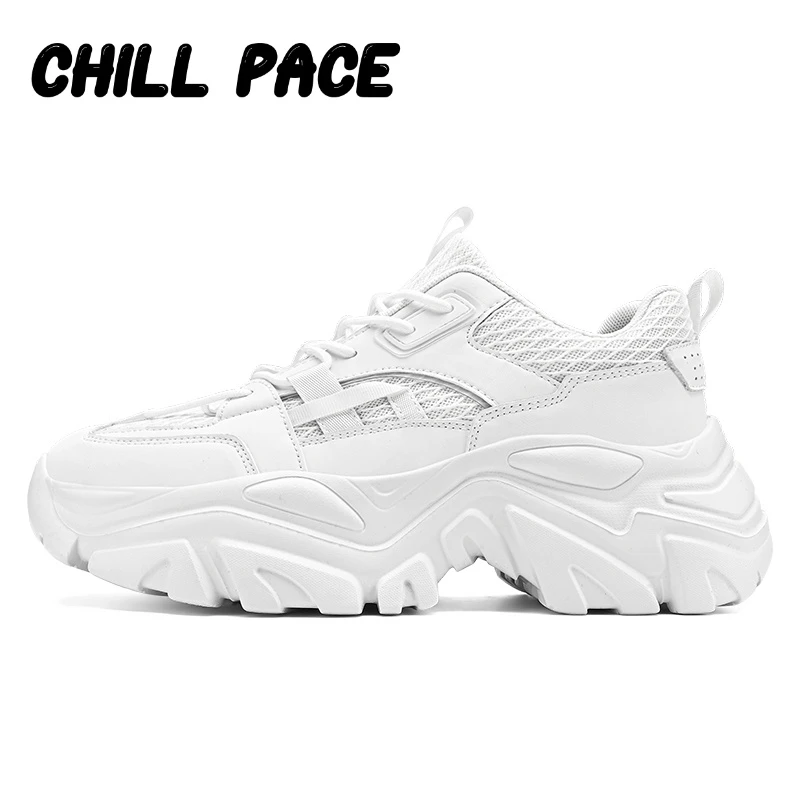 男鞋秋季网面透气潮牌百搭运动休闲鞋男士厚底内增高黑色老爹潮鞋