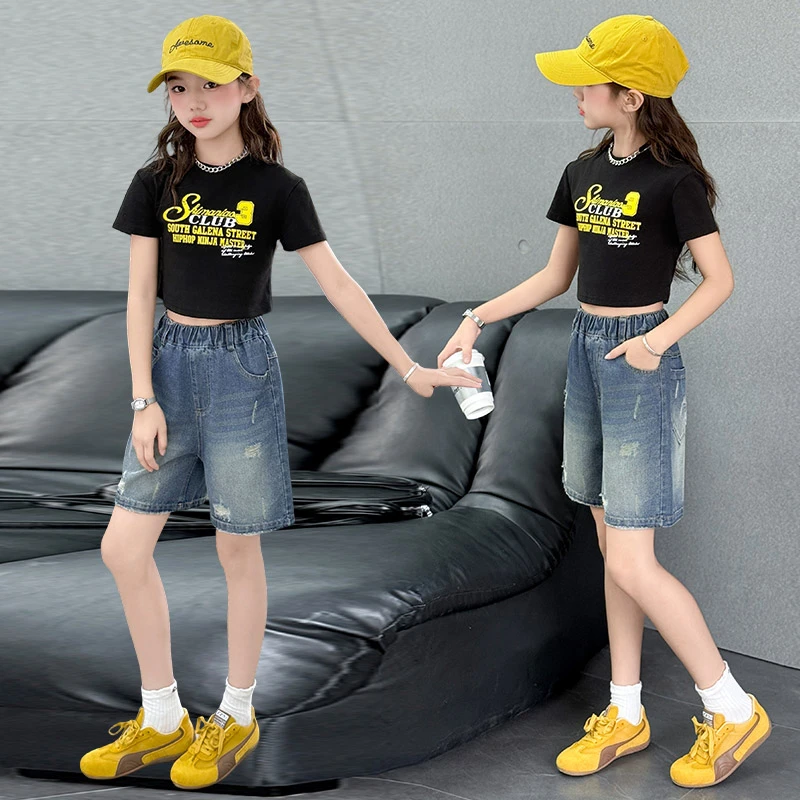 女童夏季小短裤五分裤休闲风牛仔休闲裤中裤夏季女童女中大童韩版