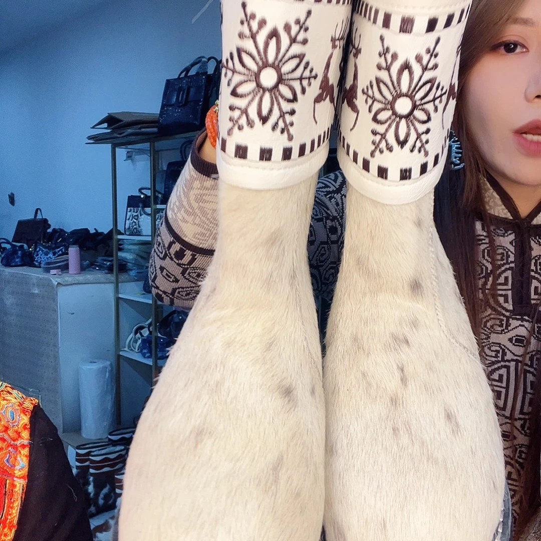 蒙古元素马毛靴子