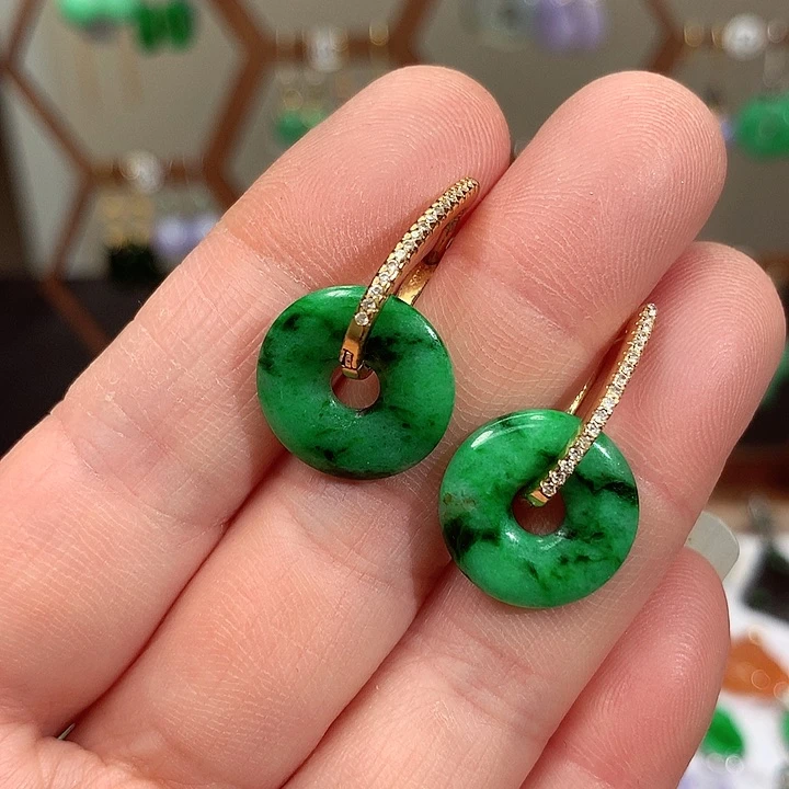 银S925镶嵌翡翠耳饰天然