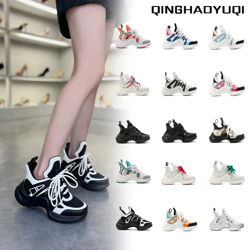 驴家同款厚底拱形底老爹鞋女春夏秋系带松糕鞋增高跑步休闲运动鞋