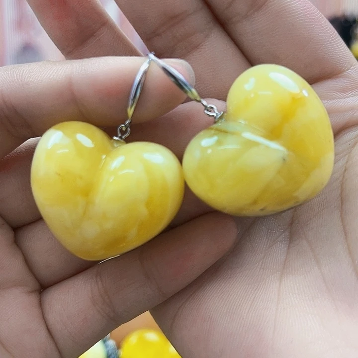 琥珀银S925镶嵌颈饰耳环