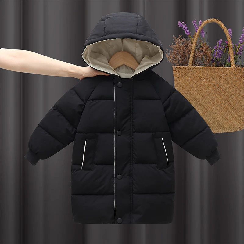 厚款中长款过膝立领圆领棉服男童女童中小童保暖棉服宝宝百搭加厚