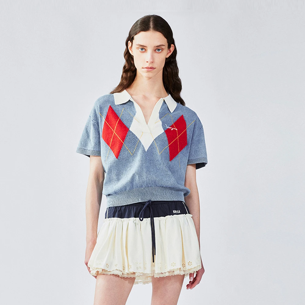 UOOYAA/乌丫「New Vintage」经典菱形格POLO毛衫T恤UY25222M211134