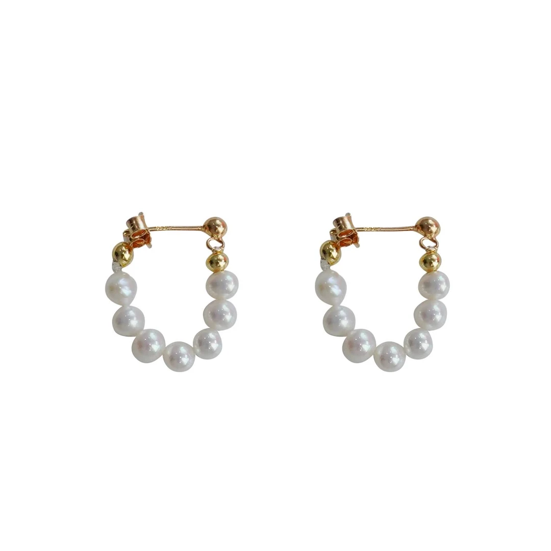 佩瑞珍珠淡水u型珍珠耳钉淡水白色珍珠