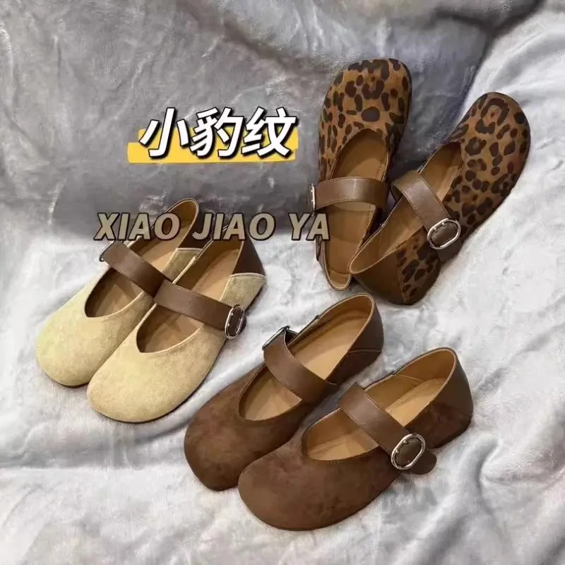 豹纹羊京绒玛丽珍鞋女2025年秋季新款复古韩版内增高软底浅口单鞋