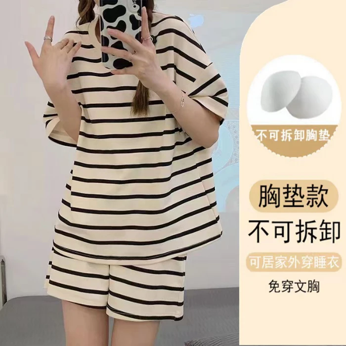 【带胸垫】睡衣女夏款2025新款宽松套装夏天短袖套头家居服外穿学生