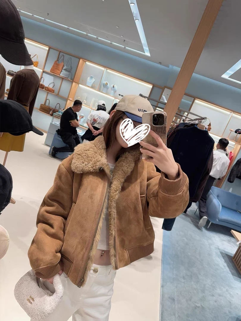 “柏林幻想”复古皮毛一体翻领夹克外套冬季美拉德拉链长袖短外套