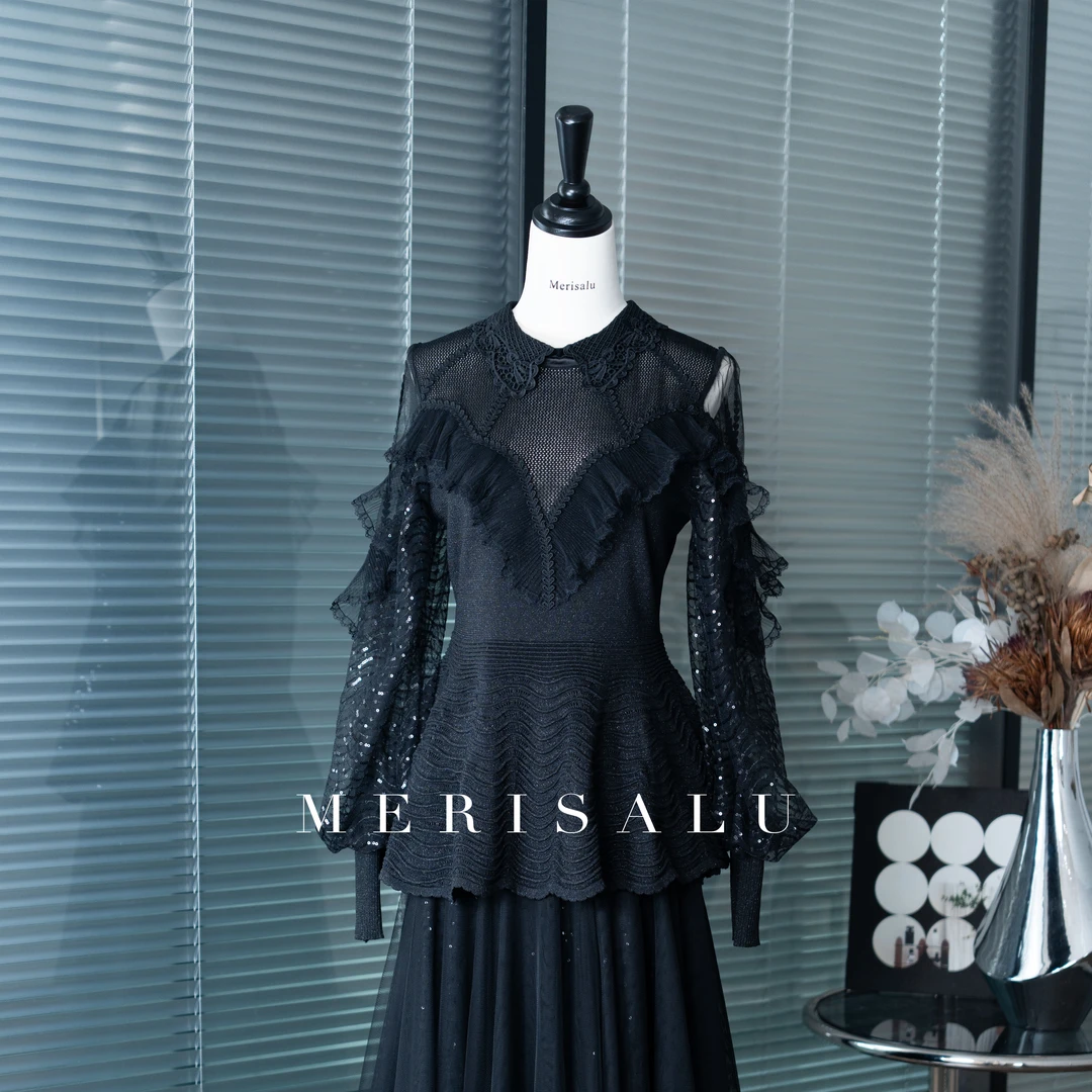 MERISALU【CHEN STUDIO】轻奢风时尚亮片四季设计师长袖