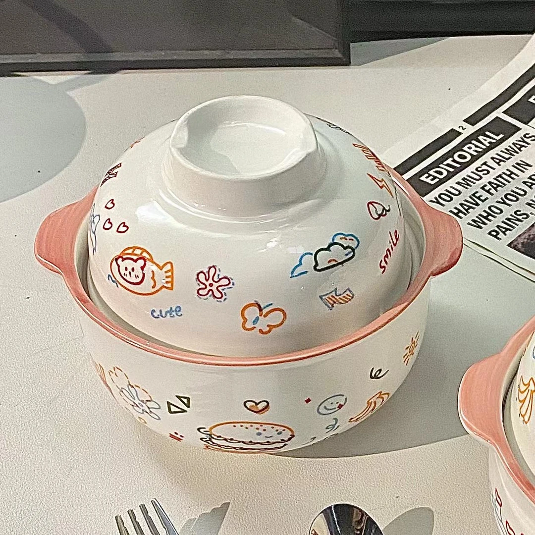 网红防烫泡面碗ins可爱少女心宿舍专用带勺高颜值陶瓷釉下彩加厚