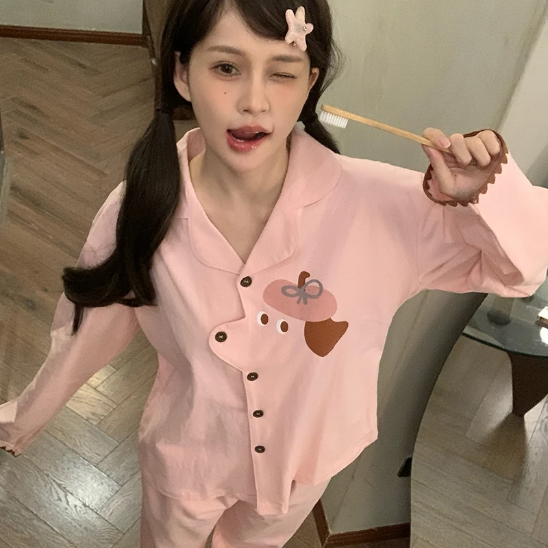 2025年睡衣女新款网红爆款可爱卡通简约长袖长裤可外穿家居服套装