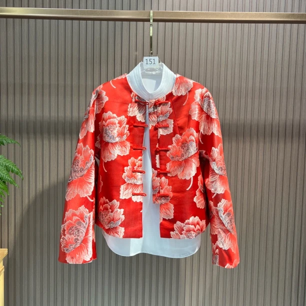 盛世牡丹 新中式新款新年服战袍织锦提花短款洋气短款外套