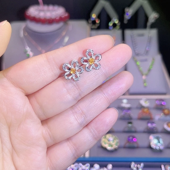 石榴石（芬达石）耳饰银S925镶嵌往**零