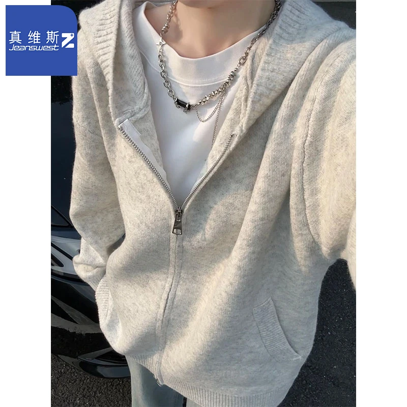 真维斯Z+潮牌美式针织开衫秋季款休闲慵懒风毛衣男高级感连帽外套