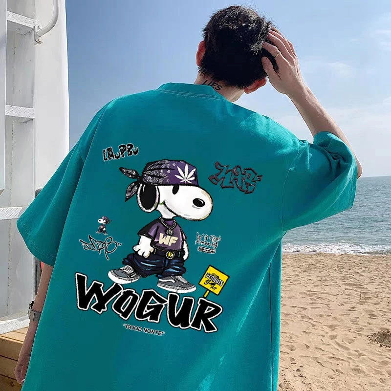 短袖t恤男生夏季新款宽松大码上衣美式潮牌情侣装卡通纯棉半截袖