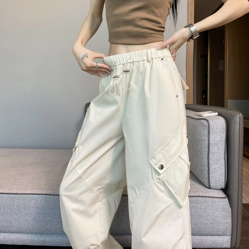 美式大口袋冰丝工装裤女夏季新款高腰显瘦两穿休闲裤子TZQ2540109