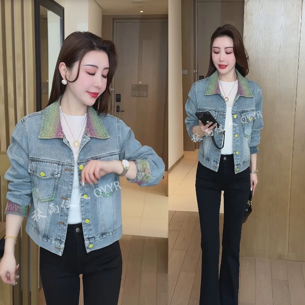 【秋雨仪人】牛仔短外套女春秋新款宽松时尚百搭小个子翻领夹克上衣