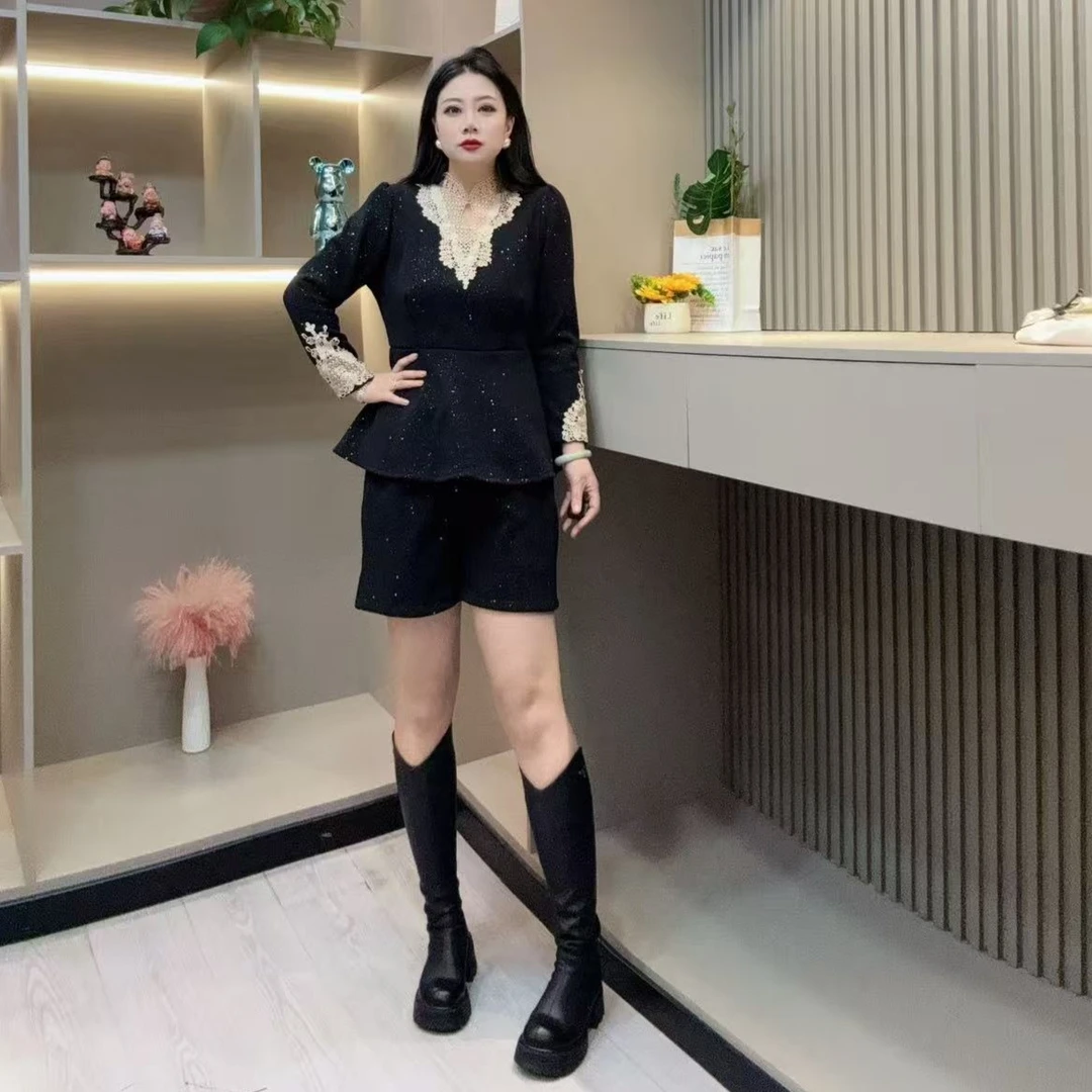 冬季加绒套装-檬 9365时尚潮流保暖显瘦印花领胖MM大码女装新款
