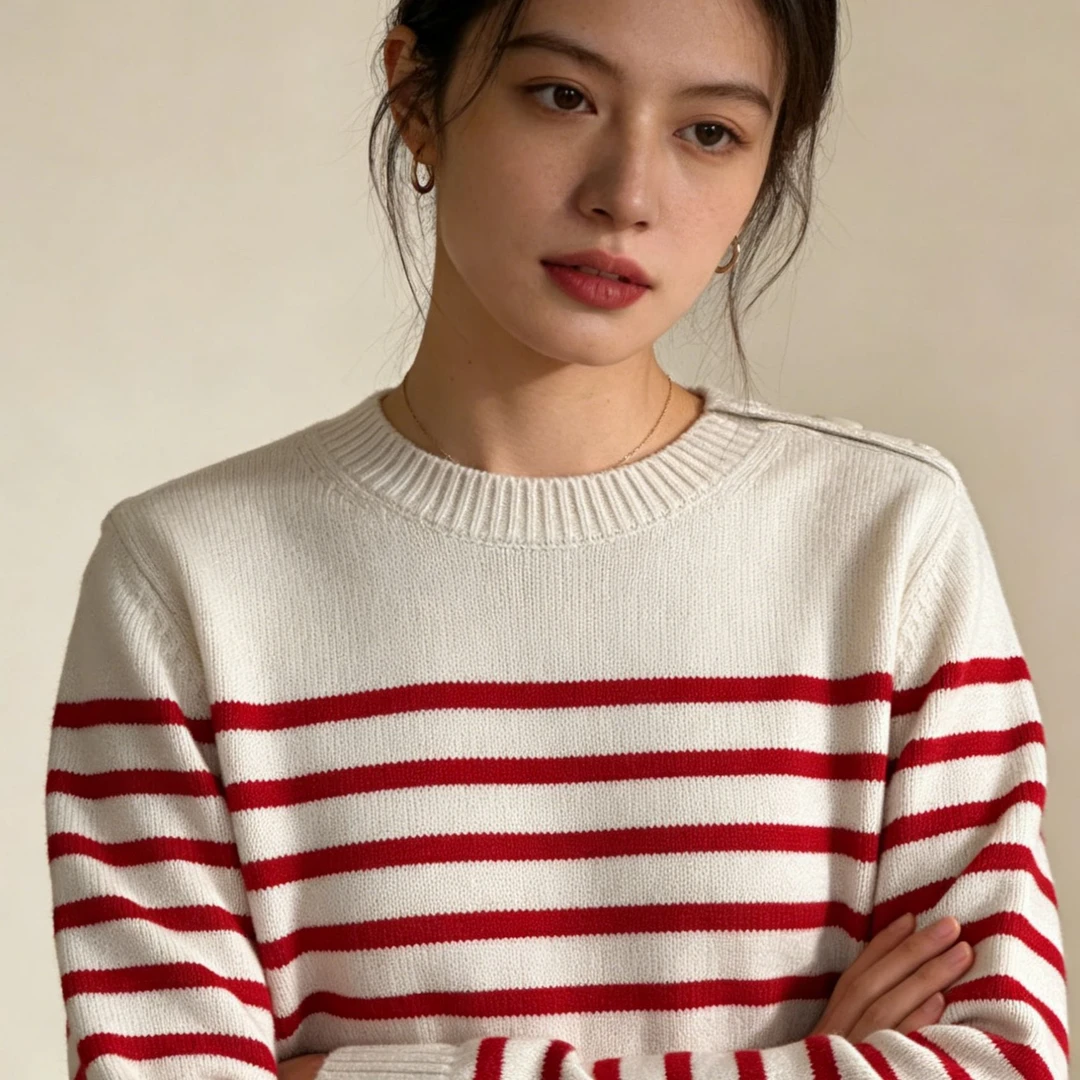 工厂现货百搭条纹秋冬款套头宽松羊毛绒撞色条纹针织衫小个子女