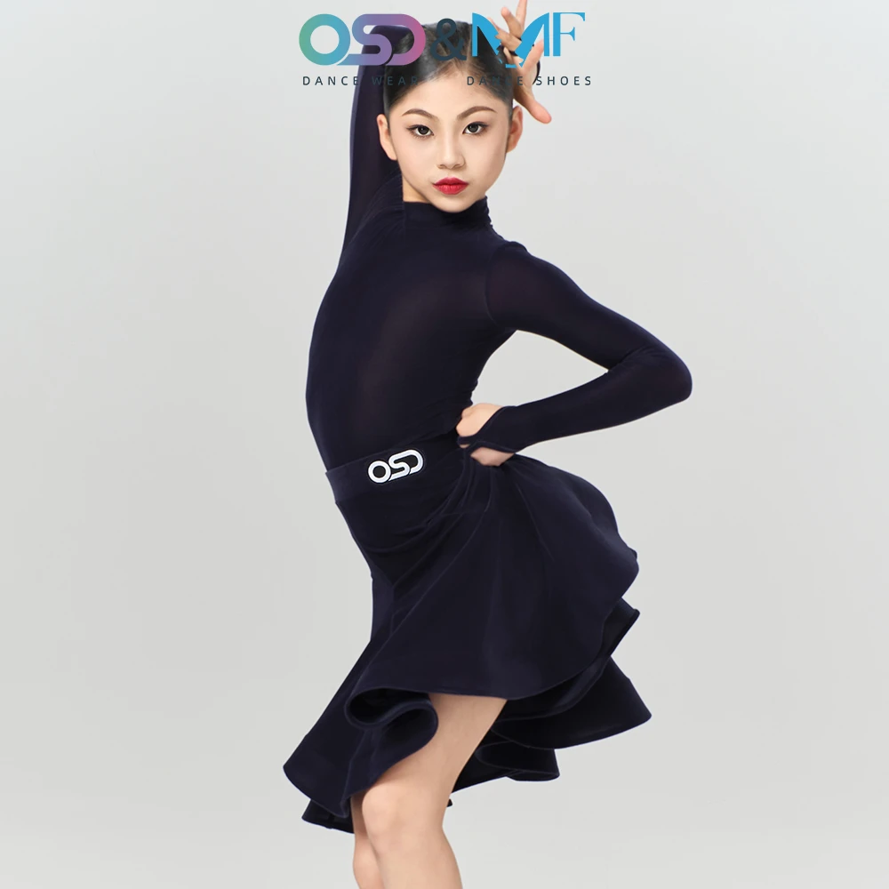 OSD国标舞服林意涵同款拉丁舞服少儿规定服丝绒高领长袖4009-9