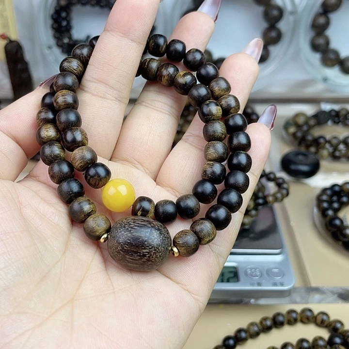 沉香手串清**梦富森红土沉留疤嘤子