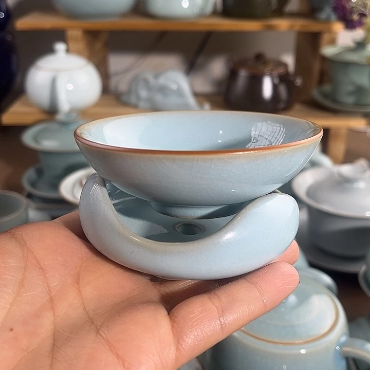 其他陶原矿原产地精品天青三足茶漏