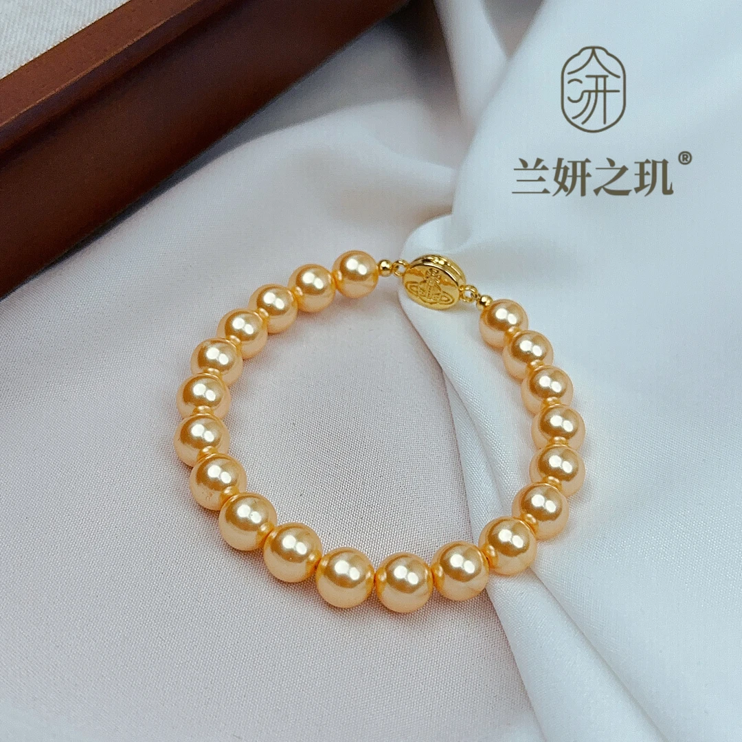 铜合金手链 8mm正圆金色珠珠手链土星强磁吸扣手串 6973