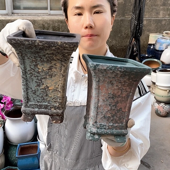 紫砂花盆瑕疵口14高19