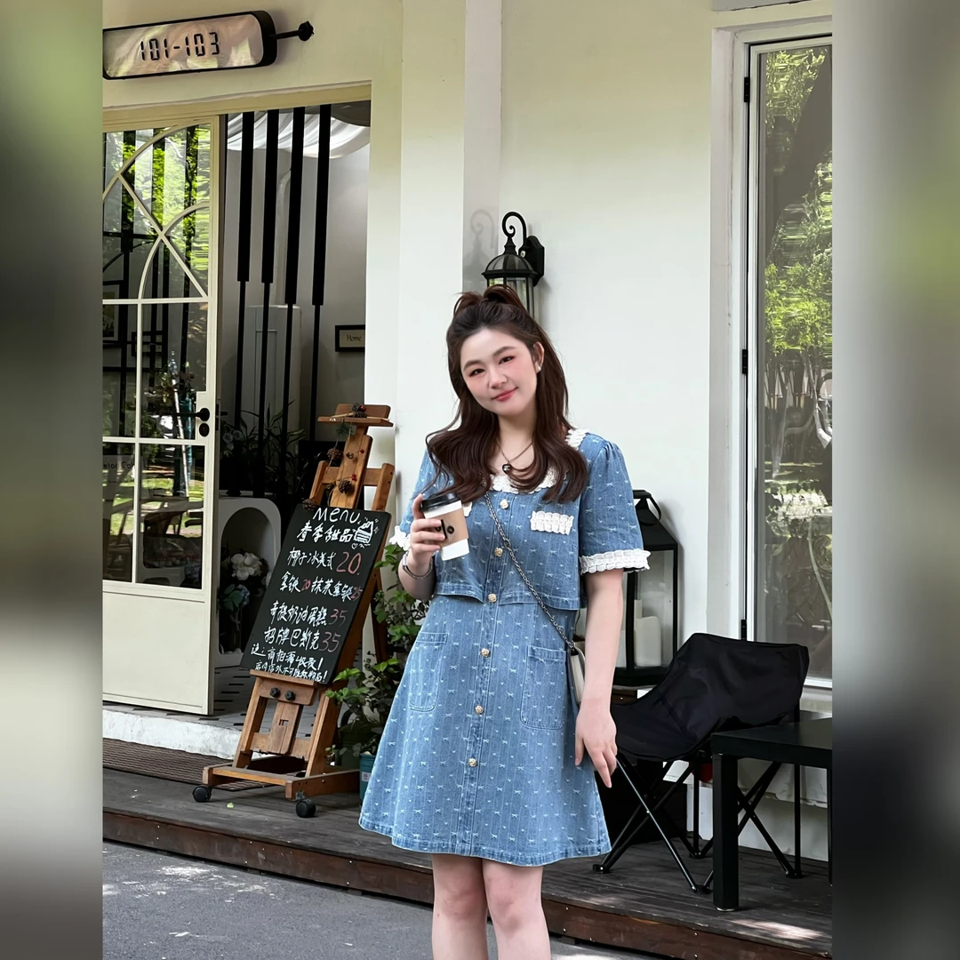 楠序【海棠湾】魏魏微胖女装 2025年夏装显瘦牛仔连衣裙女款YZ36165