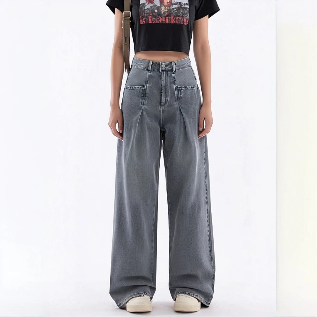 小众25夏季新款复古水洗香蕉弯刀牛仔裤宽松显瘦长裤25061943