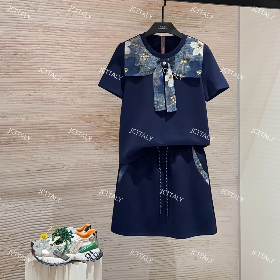 【宠粉价】刺绣国潮古风休闲百搭气质大码微胖显瘦两件套裙裤TZ-323