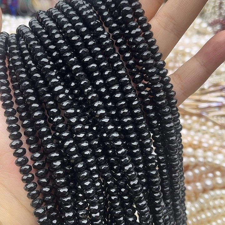 玛瑙/玉髓未镶嵌珠宝半成品一条6mm左右黑玛瑙刻面算盘珠