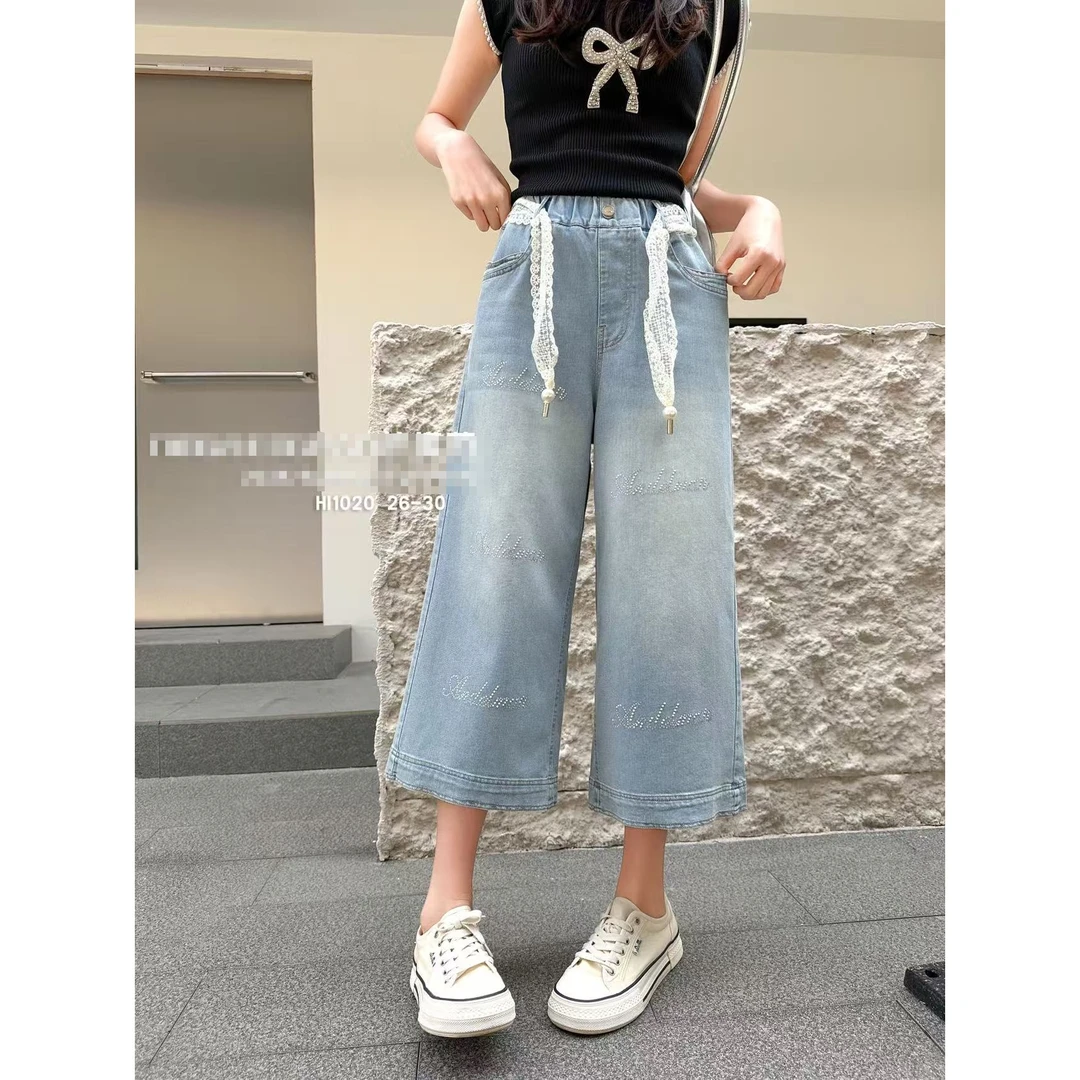 11020 夏款烫钻字母休闲八分裤