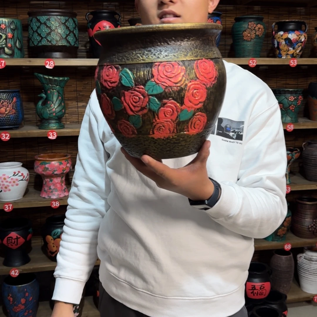 带孔高端浮雕花盆高度口径21-21