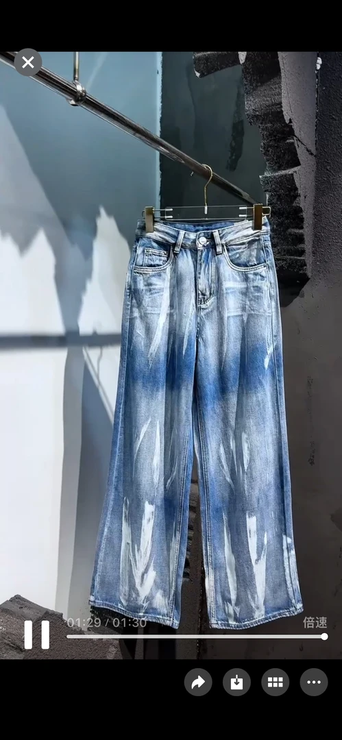 深蓝色高腰阔腿牛仔裤女宽松显瘦秋冬季百搭拖地裤