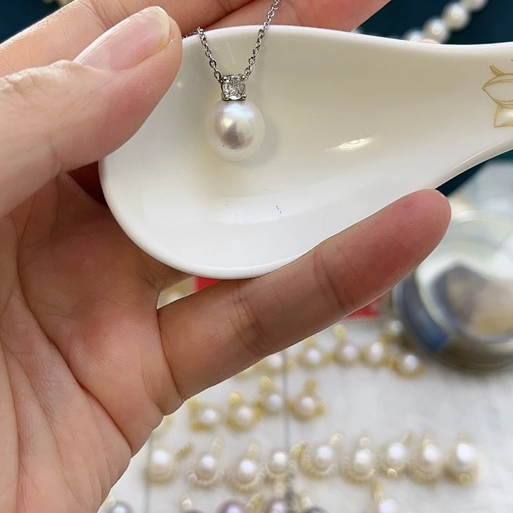 合金白珠银色戴妃吊坠淡水珍珠