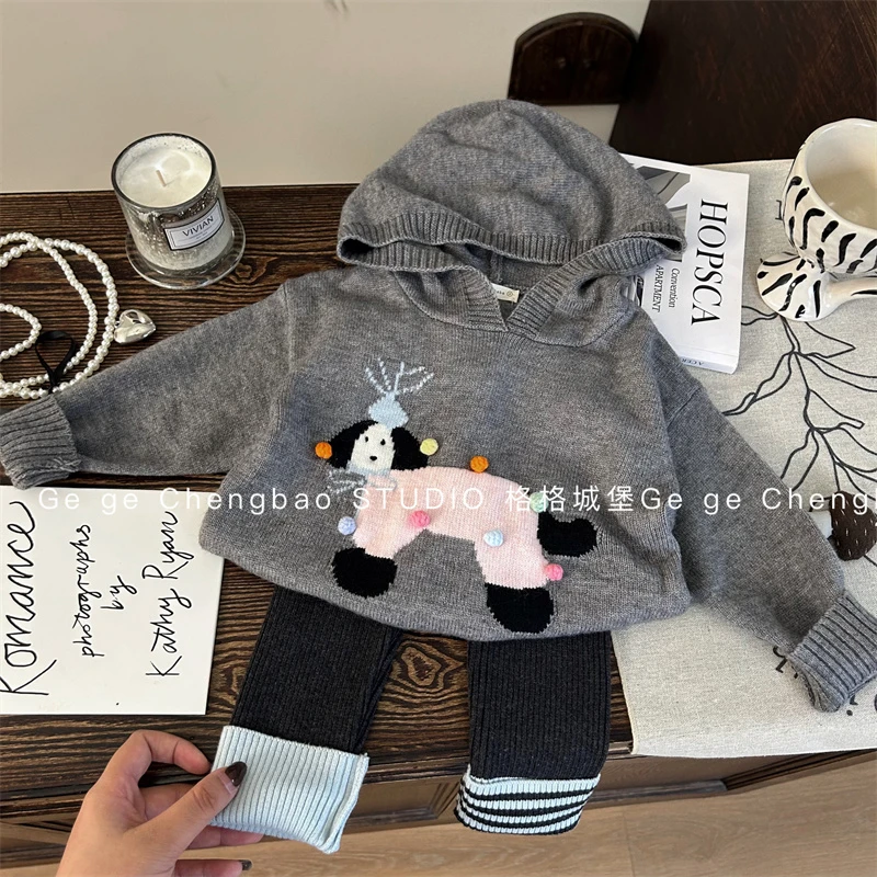 女童毛衣套装2024新款韩版卡通灰色打底裤dy3326两件套dy3326