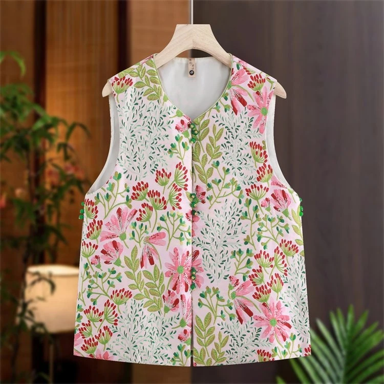 民族风高级感碎花马夹女国潮风复古盘扣时尚百搭高端气质马甲外套